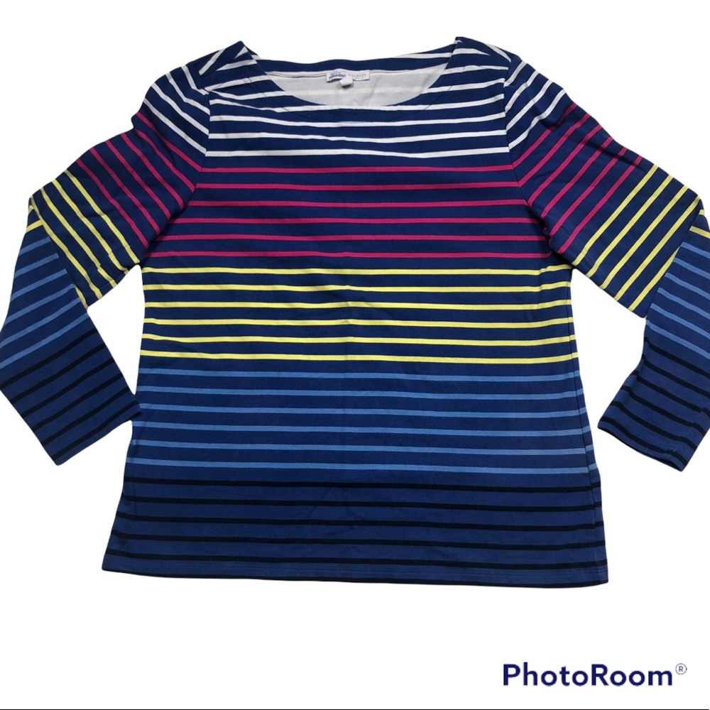 Talbots Hello Saturday Bright Striped Casual Tee size Large Petite - Picture 1 of 11